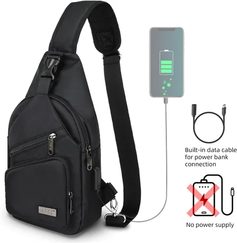 Miniatura 7 de AMJ Bolso cruzado tipo bandolera para hombres y mujeres, mochila de hombro casual, mochila de pecho tipo morral para senderismo y viajes Negro