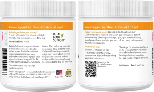 Miniatura 9 de Wholistic Pet Organics Calostro para perros y gatos, calostro bovino en polvo, alivio de alergias para gatos y perros, apoyo inmunológico y alivio
