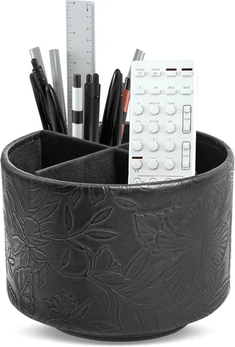 Miniatura 31 de Organizador Redondo de Cuero para Suministros de Arte, Soporte para Control Remoto, Rotación de 360 Grados, Soporte Multifuncional para Lápices