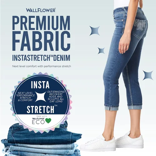 Miniatura 6 de WallFlower Luscious Curvy 23.5" Crop Mid-Rise Bling Insta Stretch Juniors (estándar y Plus)