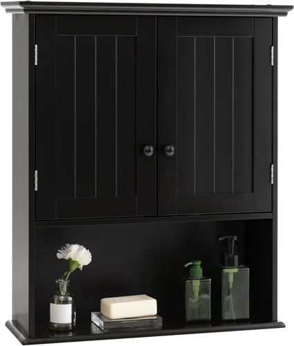 Giantex Gabinetes de medicina, armario de baño montado en la pared con estante ajustable, 2 puertas, armario de almacenamiento de baño sobre el