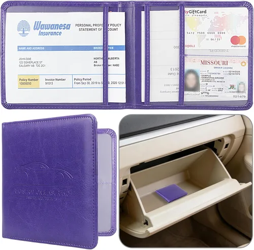Miniatura 24 de Soporte para Registro y Seguro de Auto, Organizador de Guantera de Vehículo de Piel Sintética Premium - para Licencia de Conducir, Tarjetas y Negro