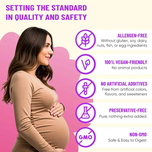 Miniatura 7 de Vitaminas prenatales Mama's Select con DHA vegano – Sin pescado, sin eructos de pescado, sin alérgenos, apoyo MTHFR, ácido fólico metilado