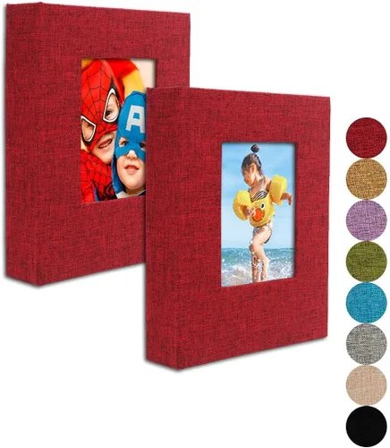 Miniatura 10 de GPIRAL Álbum de fotos pequeño de 4 x 6 pulgadas, páginas transparentes, cubierta de lino con ventana frontal, paquete de 2, cada álbum con capacidad