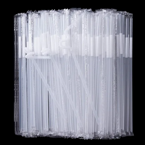 200 popotes desechables de plástico transparente empaquetados individualmente (0.23 pulgadas de diámetro y 10.2 pulgadas de largo) (transparente)