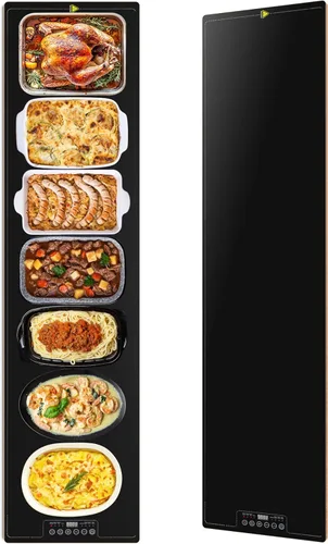 Miniatura 9 de Bandeja de calentamiento de alimentos para bufé de fiestas, 40"x14" extra grande larga con superficie de vidrio, tapete calentador eléctrico con 9