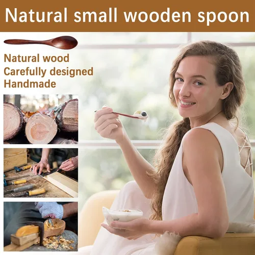 Miniatura 5 de 7 cucharas de madera pequeñas de 5.78 pulgadas para comer, miel, té, tarro y condimento, cucharadita de miel de madera para café, cucharas de madera