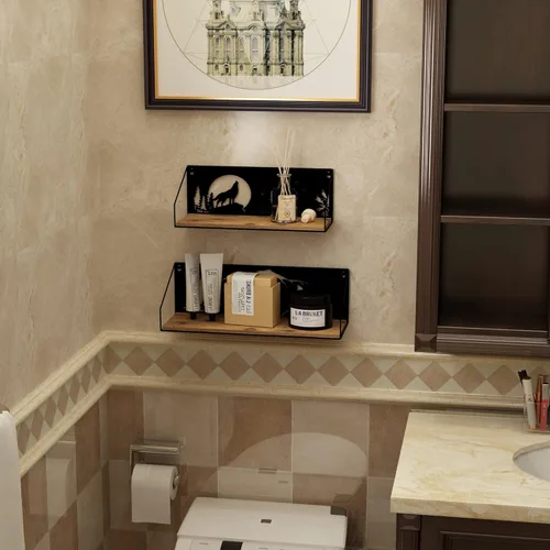 Miniatura 2 de Giftgarden - Estantes flotantes para pared con diseño único de lobos aulladores recortados, estante de madera de hierro rústico con decoración