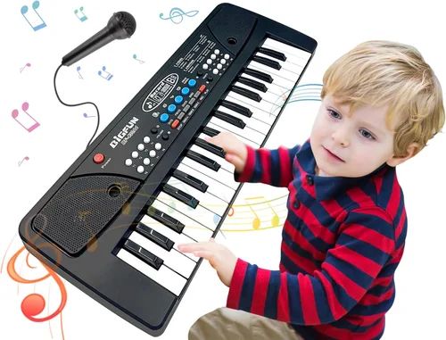 Teclado de piano para niños, piano electrónico portátil de 37 teclas para niños de 3 a 6 años, teclado con micrófono, juguete musical de cumpleaños,