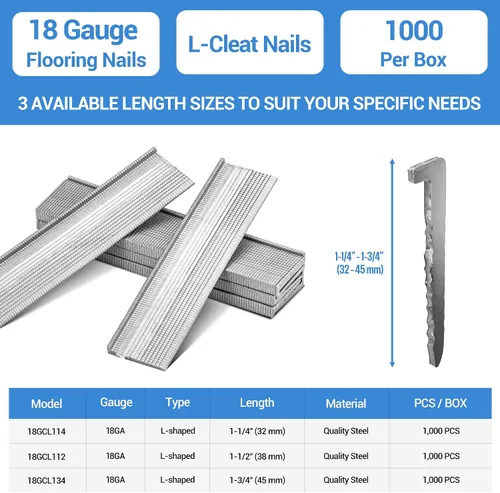 Miniatura 2 de meite Clavos para suelo de calibre 18, 1-3/4 pulgadas, 18GA, clavos de piso de madera dura para instalación de madera dura, compatibles