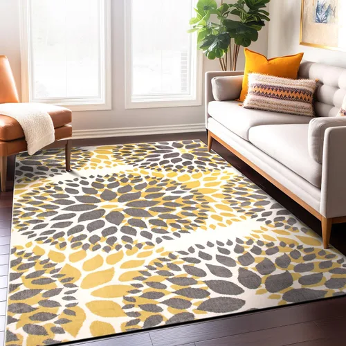 Miniatura 16 de Rugshop Alfombra con diseño moderno de círculos florales amarillos – Elegante, sin desprendimiento, de 2 x 3 pies, para sala de estar, dormitorio