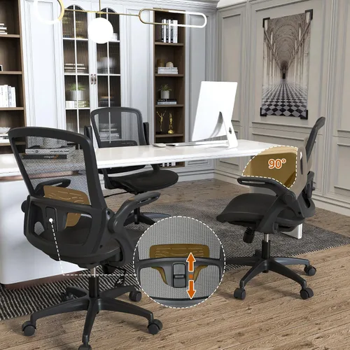 Miniatura 7 de KOLLIEE Silla de oficina en casa de malla ergonómica giratoria con soporte lumbar ajustable, silla de computadora cómoda negra con abatible