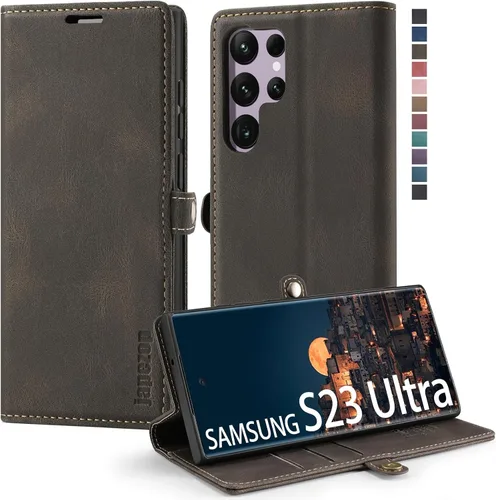 Miniatura 16 de Funda para Samsung Galaxy S23 5G, funda tipo cartera para Samsung Galaxy S23 5G con bloqueo RFID, tarjetero y función atril magnético, funda