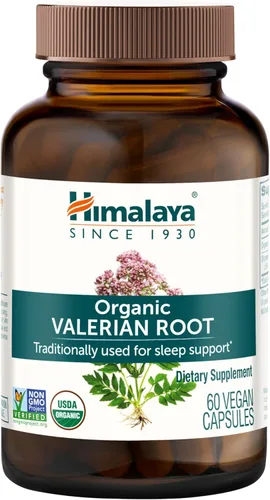 Himalaya Raíz de valeriana orgánica, apoyo a base de hierbas para la relajación tranquila, USDA orgánico, sin OMG, vegano, sin gluten, 1,000 mg, 60