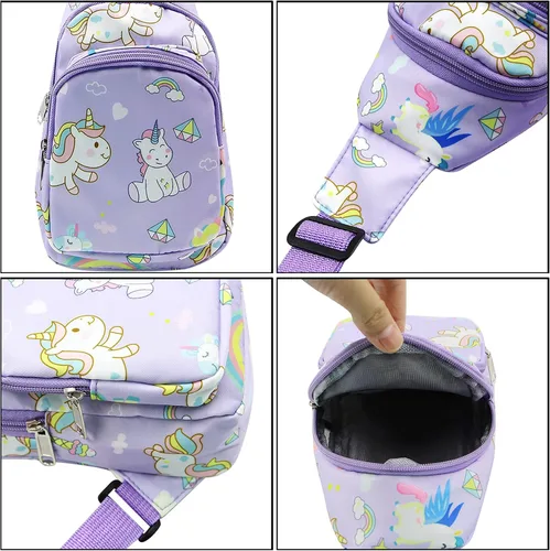 Miniatura 7 de ANKOMINA Bolso bandolera pequeño para niños, lindo bolso cruzado de dibujos animados, bolsa de hombro de unicornio dinosaurio para exteriores