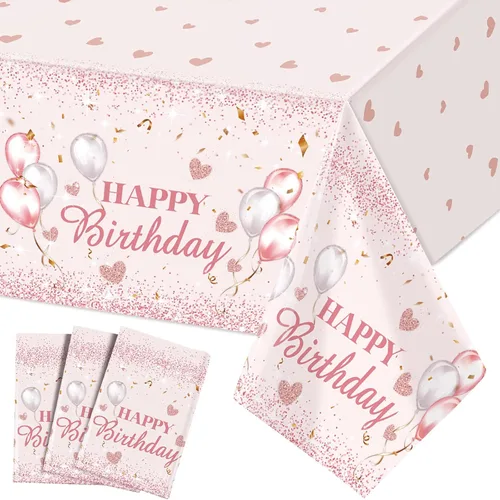 Breling 3 manteles de color rosa y oro rosa con purpurina para decoración de fiesta de cumpleaños de 16 años para mujeres, 54 x 108 pulgadas