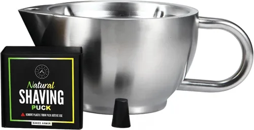 Miniatura 12 de Naked Armor Silver Fox - Juego de taza de afeitar con afeitadora, tazón de afeitar de acero inoxidable de doble pared con afeitadora recta, cepillo