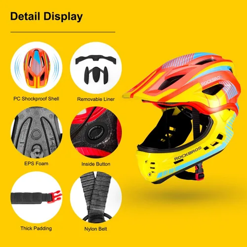 Miniatura 5 de ROCKBROS Casco integral para niños Cascos de bicicleta para niños Casco ligero de bicicleta de montaña para niños pequeños Desmontable para MTB BMX