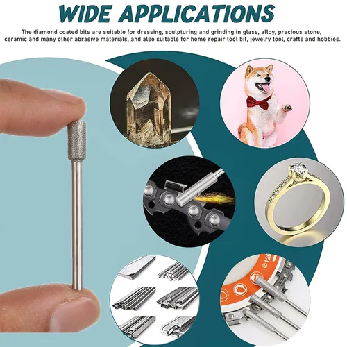 Miniatura 8 de 20 brocas de diamante – vástago de 1/8 pulgadas para herramienta rotativa, grabado, pulido y tallado en piedra