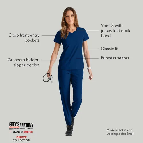 Miniatura 4 de BARCO Grey's Anatomy Spandex Stretch Direct - Camiseta médica con cuello en V para mujer