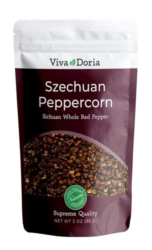 Viva Doria Granos de pimienta roja Szechuan, pimienta entera de Sichuan, esterilizada al vapor, 3 oz (85 g)