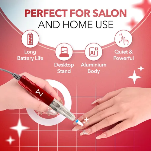 Miniatura 7 de M Max - Taladro de uñas profesional - Taladro de uñas con motor 2 en 1 sin escobillas - Eléctrico, inalámbrico, carcasa de aleación de aluminio