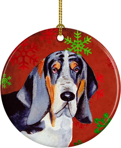 Miniatura 80 de Caroline's Treasures Bulldog English - Copos de nieve rojos y verdes, adorno de cerámica de Navidad, decoración colgante para el hogar, Navidad