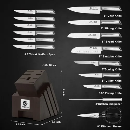 Miniatura 5 de imarku Juego de cuchillos de cocina de 16 piezas con bloque de acero de alto carbono, juego de cuchillos japoneses ultra afilados para cocina, mango
