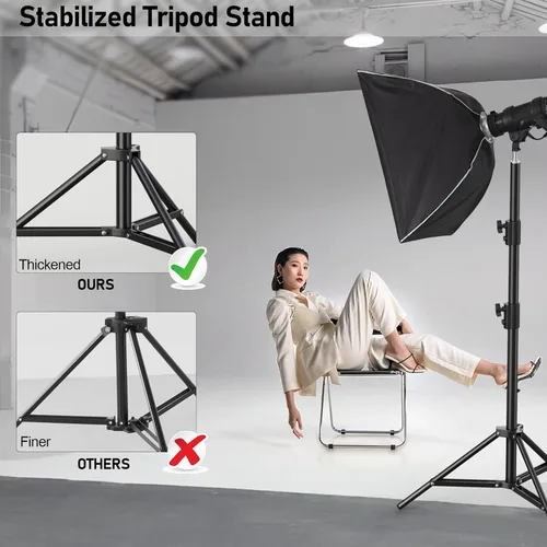 Miniatura 3 de Soporte de luz para fotografía, 110 pulgadas/9.2 pies/110.2 in, trípode plegable inversa portátil con bolsa de viaje de aluminio resistente