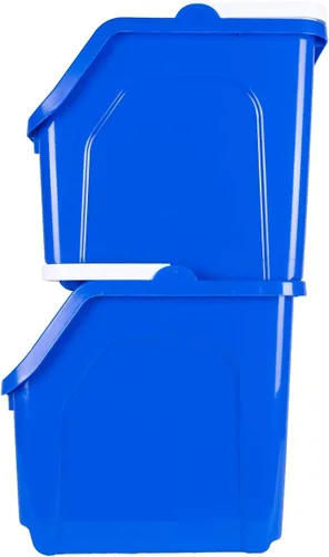 Miniatura 3 de ¡Reglas de reciclaje! Contenedor de papelera de reciclaje apilable de 6 galones en azul, reciclador práctico libre de BPA ecológico con asa, paquete
