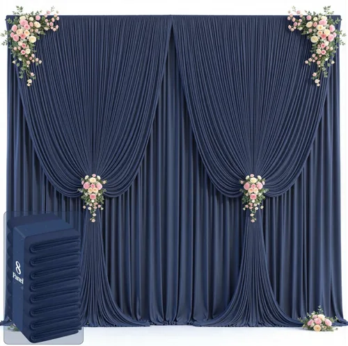 Miniatura 42 de 20 pies x 12 pies Cortinas de Telón de Fondo Azul Bebé Sin Arrugas para Bodas y Fiestas, Telón de Fondo de Tela Azul, Cortinas para Bodas