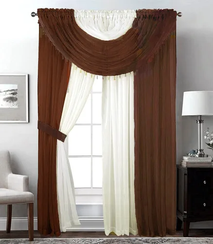 Miniatura 14 de Sapphire Home Cortinas traslúcidas – Juego de 4 paneles de dos tonos con cenefa y alzapaños, 55 x 63 pulgadas, cortina ligera filtrante de luz