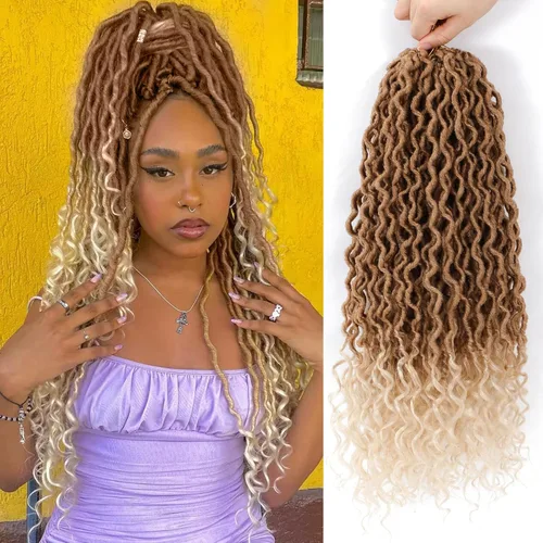 Miniatura 66 de Trenzas postizas Goddess, 6 paquetes de 18 pulgadas, cabello lacio, trenzado con ganchillo, para mujeres negras, trenzas postizas ombre con puntas