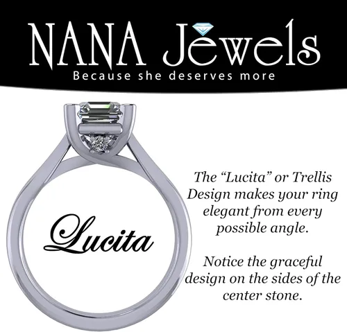 Miniatura 4 de NANA Jewels Anillo de compromiso Lucita solitario de 1.50-3.00 quilates corte Asscher de plata de ley con circonita pura brillante