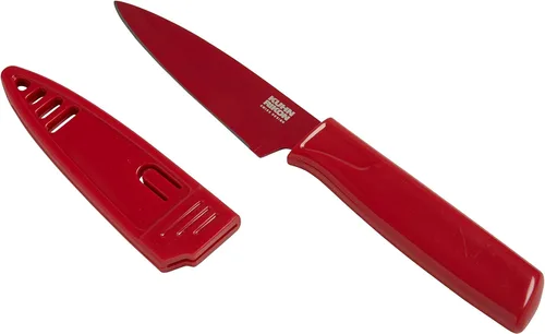 Miniatura 15 de Kuhn Rikon Colori® - Cuchillo de pelar de acero inoxidable japonés de 4 pulgadas, hoja antiadherente, mango ergonómico y funda, color blanco