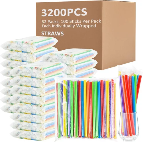 Miniatura 28 de Tessco for you 600 piezas de 25 cm de pajitas jumbo para batidos a granel de 10 mm de plástico desechable con burbujas de té de boca ancha envueltas