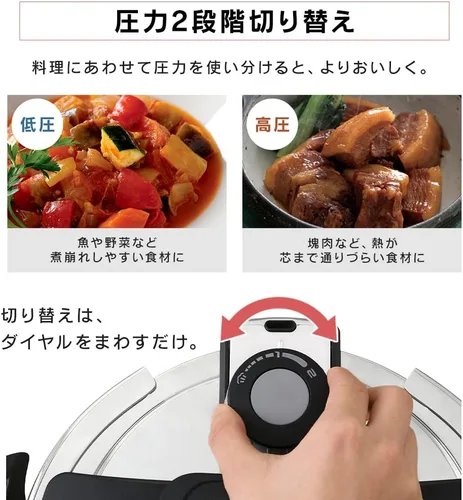 Miniatura 5 de Iris Ohyama RAN-6L - Olla a presión, 1.2 galones (6.0 L), compatible con gas IH, apertura y cierre de un solo toque, libro de recetas y tapa