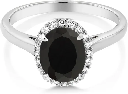 Miniatura 2 de Gem Stone King Anillo de compromiso de oro blanco de 10 quilates con ónix negro y diamantes para mujer