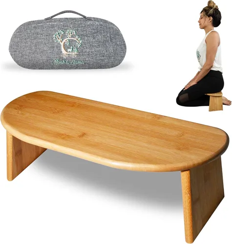 Monk & Llama Banco de meditación – Taburete plegable y ergonómico de bambú – Perfecto banco Seiza silla de meditación para oración y viajes – Gris