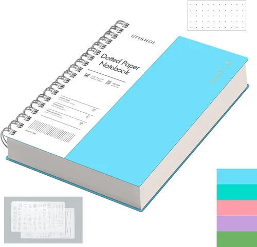 Miniatura 10 de EMSHOI Cuaderno de espiral A4, diario punteado de viñetas, 11.2" X 8.27", 300 páginas/150 hojas, papel de cuadrícula de puntos de 100gsm, tapa