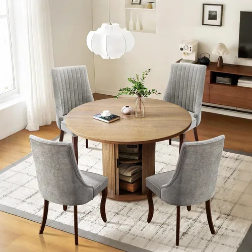 Miniatura 30 de SoarFlash Juego de mesa de cocina y sillas para 4, juego de mesa de comedor de 47 pulgadas para 4 personas con sillas tapizadas de terciopelo, juego