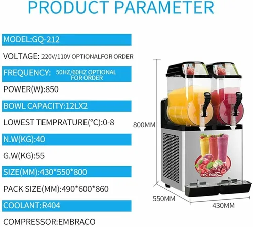 Miniatura 3 de Máquina para hacer hielo en granizado de 12/24/36L, máquina comercial para hacer jugos granizados, máquina de bebidas congeladas de batido de Rojo