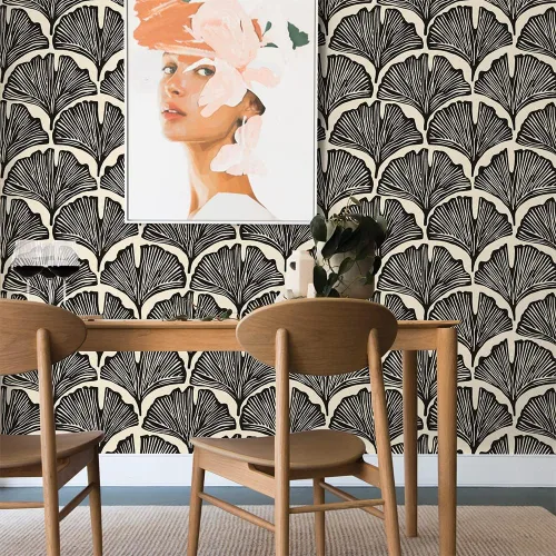 Miniatura 3 de Tempaper x Novogratz Papel Tapiz Removible de Despegar y Pegar Cebra Palmera Pluma Negra, 20.5 pulgadas x 16.5 pies, Hecho en EE.UU Negro cebra