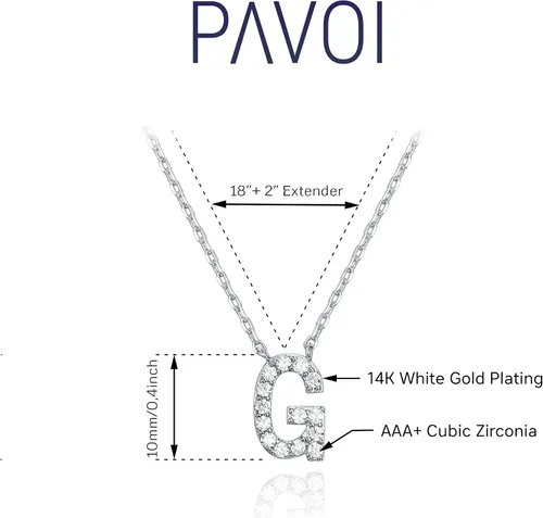 Miniatura 74 de PAVOI 14K White Gold Plated Cubic Zirconia Initial Necklace Letter Dainty Necklaces for Women