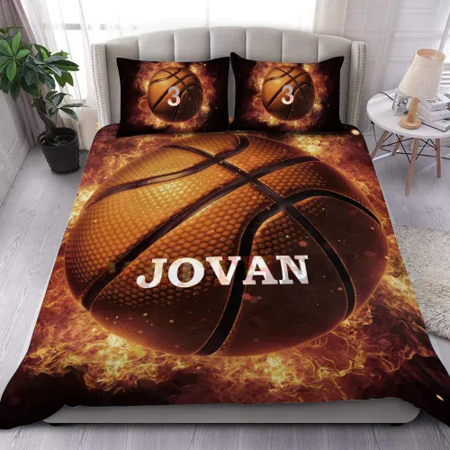 Miniatura 11 de Juego de ropa de cama personalizado de baloncesto tamaño individual, edredón deportivo personalizado con nombre y número para habitación de niños