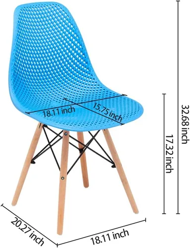 Miniatura 3 de CangLong Silla de comedor con carcasa de plástico, silla auxiliar moderna de mediados de siglo con diseño de malla, patas de madera de haya