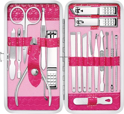 Miniatura 9 de Yougai Juego de cortaúñas para hombres y mujeres, juego de manicura de regalo de 18 piezas, kit de manicura de acero inoxidable, herramientas
