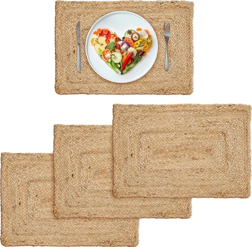 Miniatura 21 de Hausattire Juego de 4 manteles individuales tejidos - Azul, manteles individuales de yute boho rectangulares para mesa de cocina, mesa de comedor