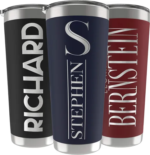 Miniatura 30 de Regalos personalizados para hombres – 20 onzas – Vasos personalizados con tapa, azul cielo, tazas de café de viaje aisladas, juego de popote