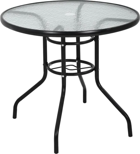 Miniatura 8 de Mesa de patio al aire libre con agujero para paraguas, mesa cuadrada de vidrio templado de 32 pulgadas, mesa de centro de conversación, marco